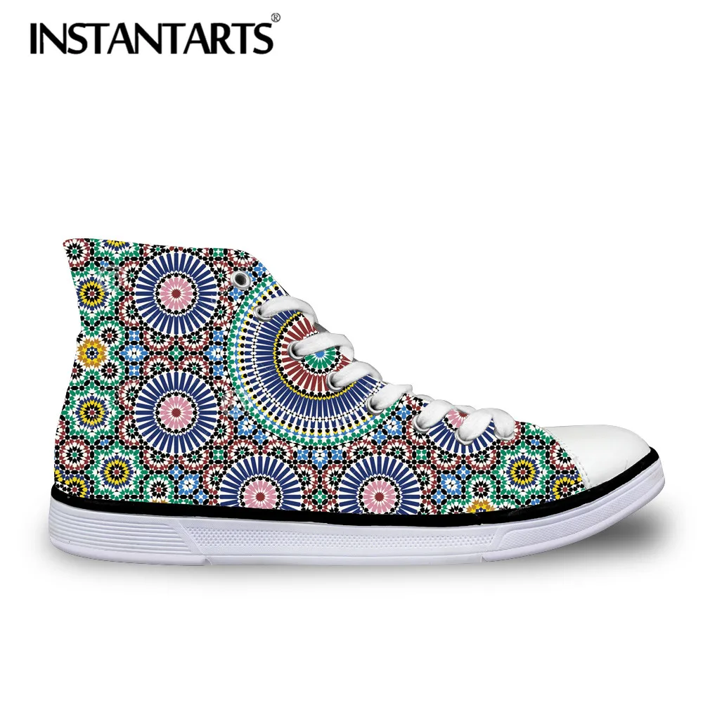 

INSTANTARTS Canvas Shoes 3D Vintage Traditional Moraccan Print Women's Lace Up Classic Vulcanize High Top Shoes Woman's Sneakers