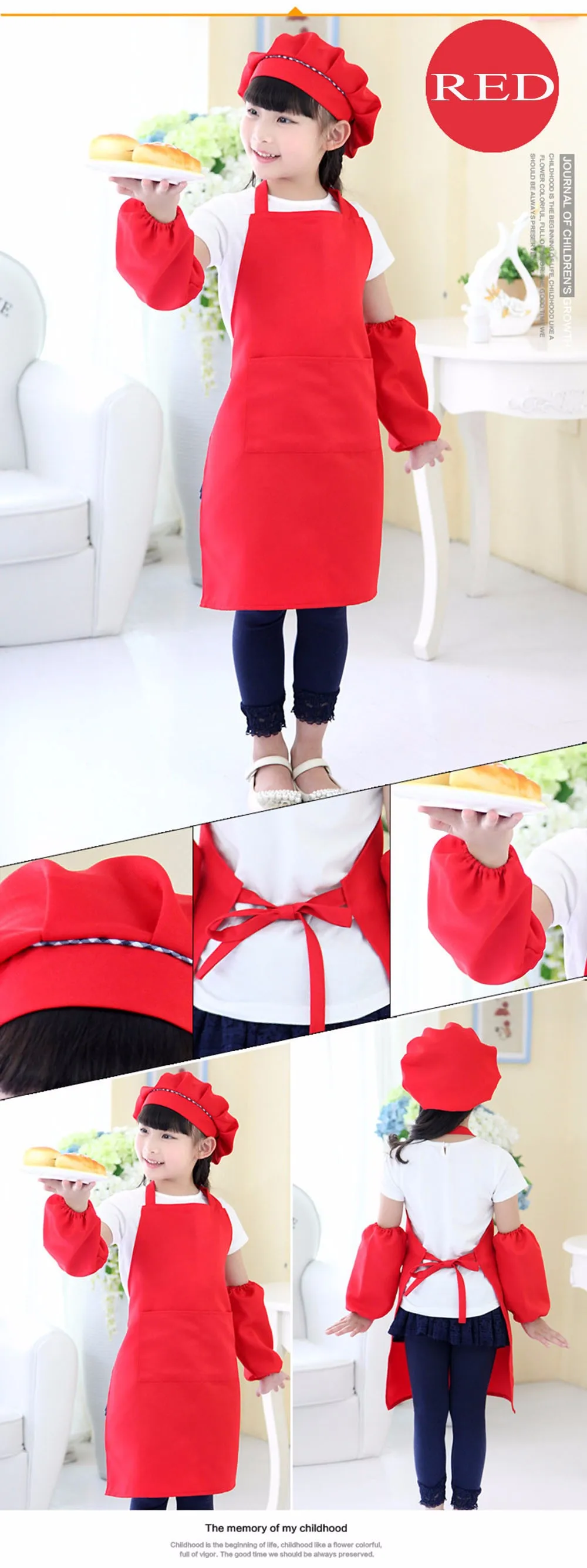 3pcslot Newest Beauty Children Aprons For Kitchen Painting Drawing Kindergarten Work Adjustable Strap For Children Cleaning Aprons+ Raglan Sleeves +Hat KC1218 (6)