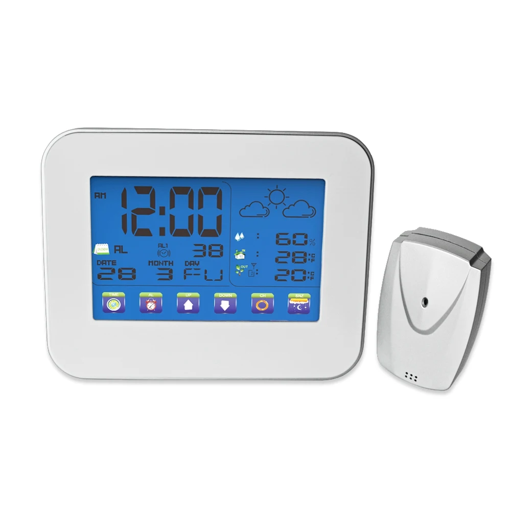 

Indoor Outdoor Digital Thermometer Hygrometer Wireless Weather Station Touch Screen LCD Alarm Clock Temperature Humidity Meter