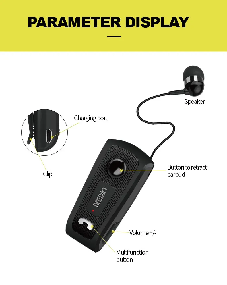 Новейший UK-E20 Портативный бизнес беспроводной Bluetooth гарнитура телескопического типа воротник клип HD качество звука наушники с микрофоном