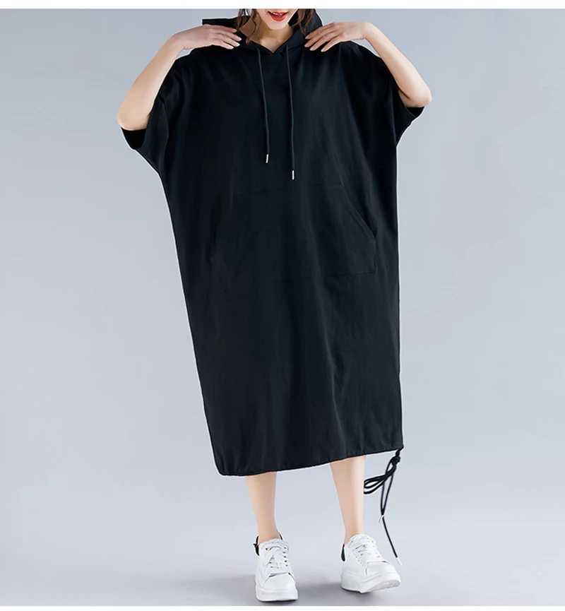 Oladivi плюс размеры для женщин рубашка с капюшоном платье женские, повседневные, свободные короткий рукав миди платья для длинные туники