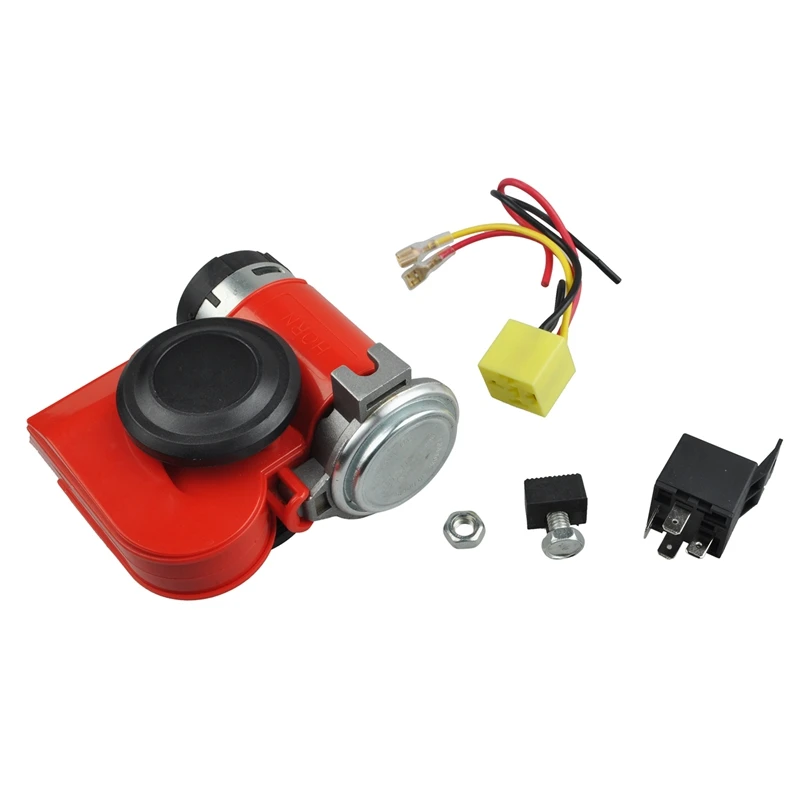 Tanie Podwójny podwójny dźwięk kompaktowy głośny klakson 12V 110 125db kompresor czerwona ciężarówka samochód Van autobusu