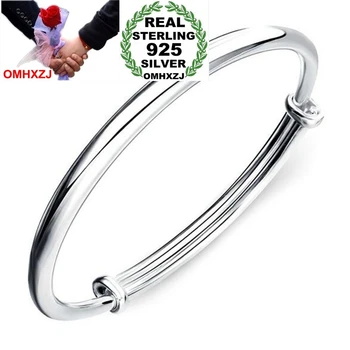 

OMHXZJ Wholesale jewelry Round Glossy Chaise Woman Child Fashion Exquisite Bangles 925 Sterling Silver Bracelet Adjustable SZ52