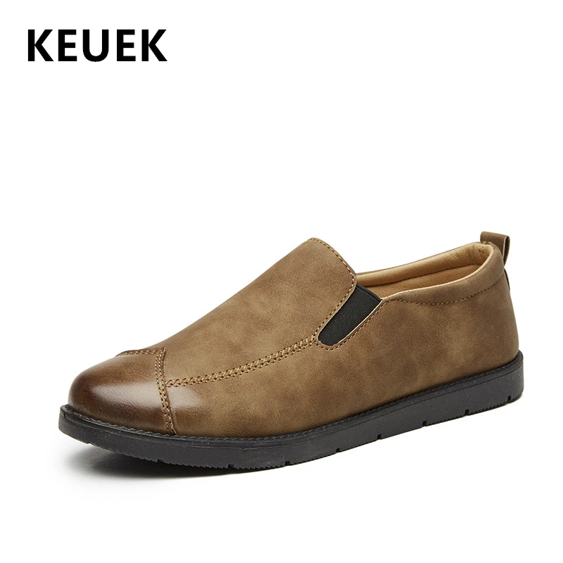 

Spring Autumn Men Flats Soft Comfortable PU Leather Casual Loafer Male Boat shoes British style Slip-On Leather shoes 02C