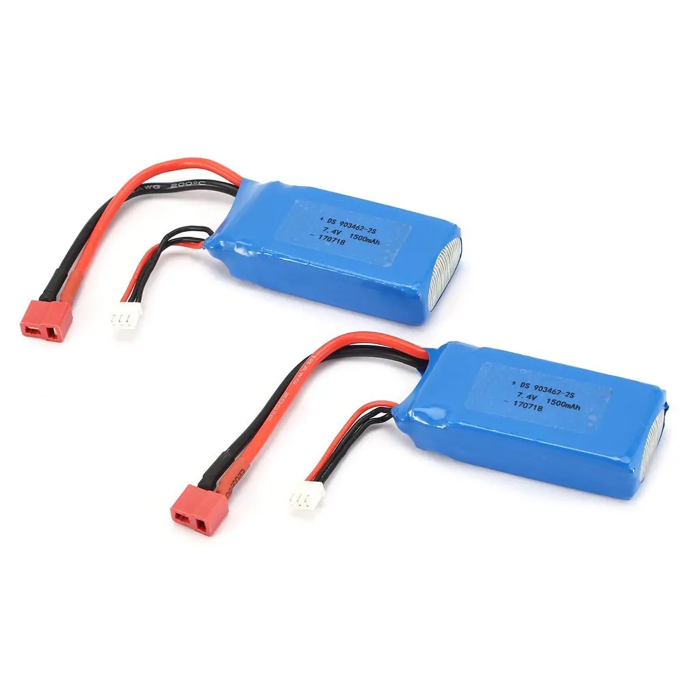 2 шт. 7,4 В 1500 мАч 25C 2 S Lipo батарея T Plug перезаряжаемые для Wltoys 12423 12428 радиоуправляемые машины самолеты Дрон вертолет модель