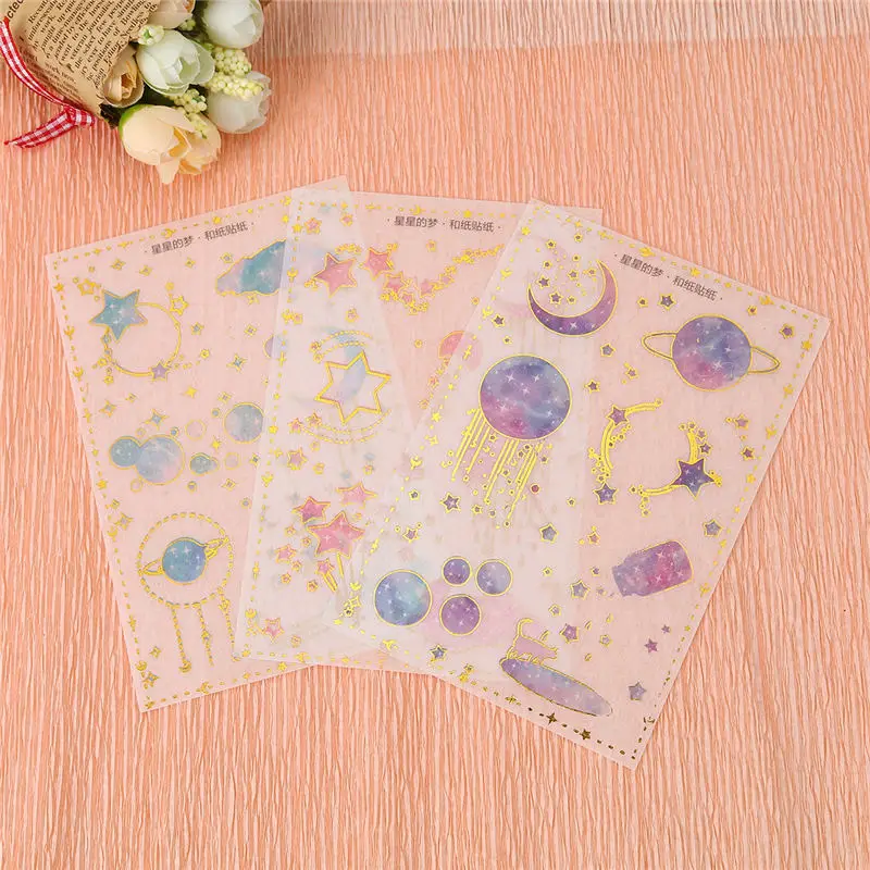 

3 PCs/Set Lovely Paper DIY Scrapbook Deco Stickers Mixed Umbrella Universe Planet Star Moon Pattern Rectangle 15*10cm Kids Gift