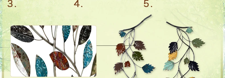Американский Кованые железные листья настенные подвески для самодеятельного творчества настенное украшение, украшение для дома, гостиная, коридор, рисунок-Наклейка на стену металлические украшения Декор