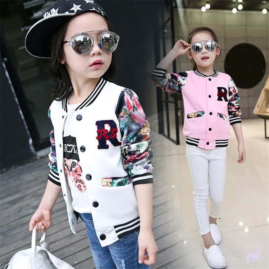 2018 New Baseball Floral Jackets Girls Kids Baseball Jacket Spring