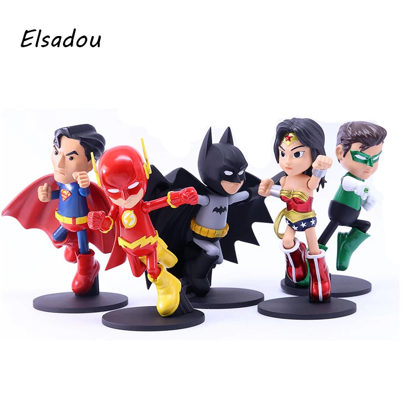 Elsadou DC Justice League Super Hero Batman The Flash Action Figure Doll Superman Arrow The Wonder Woman Toys for Children 7pcs set justice league 14cm super hero superman batman flash neptune wonder woman action figure toys