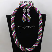 Прекрасные свадебные женские украшения набор Многоцветный африканских Кристалл бисер ювелирные изделия Цепочки и ожерелья комплект свадебных украшений ALJ042