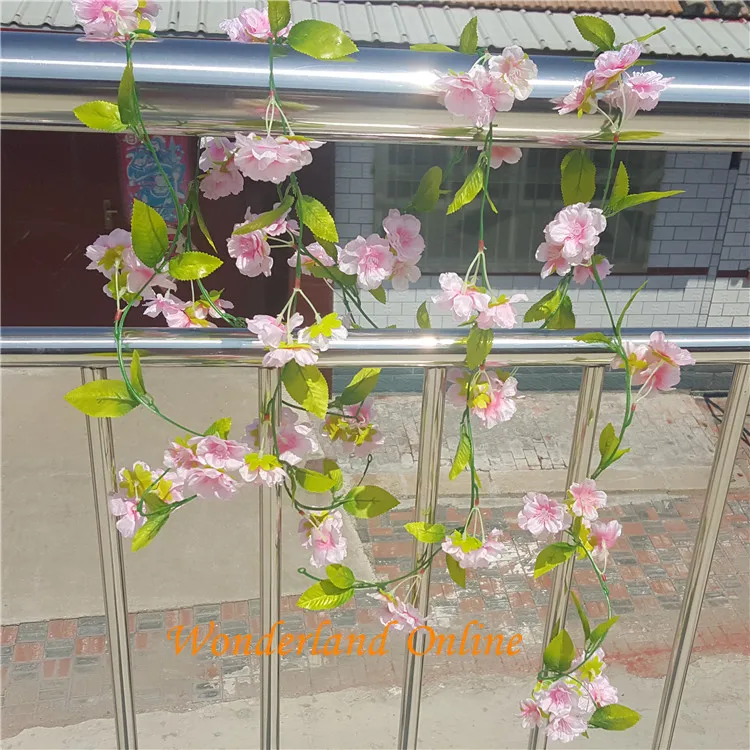 

230cm Long Fake Sakura Vines Artificial Cherry Blossom Vine for Wedding Party Home Decorative Wall Hanging Flowers