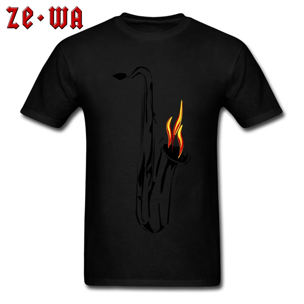 Saxophone Cotton Fabric Male Short Sleeve Tops Shirts Summer VALENTINE DAY T-Shirt Unique Sweatshirts 2018 Hot Sale Round Neck Saxophone black