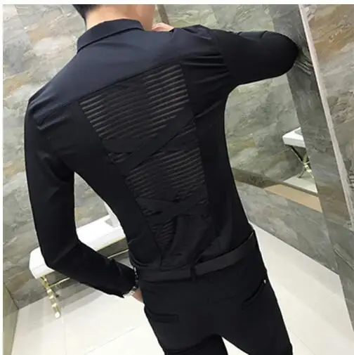as picture 6 M~ 3XL! Новая мужская одежда ТОНКАЯ вертикальная полосатая с длинными рукавами стилист волос универсальная британская рубашка для отдыха костюм певицы - Цвет: as picture 6