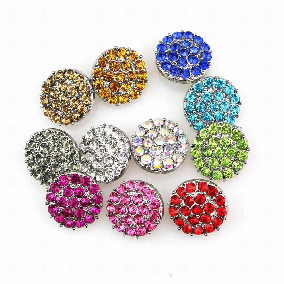 30PC Mix Colors 18MM Snap Buttons Round Bling Rhinestone Snap Metal