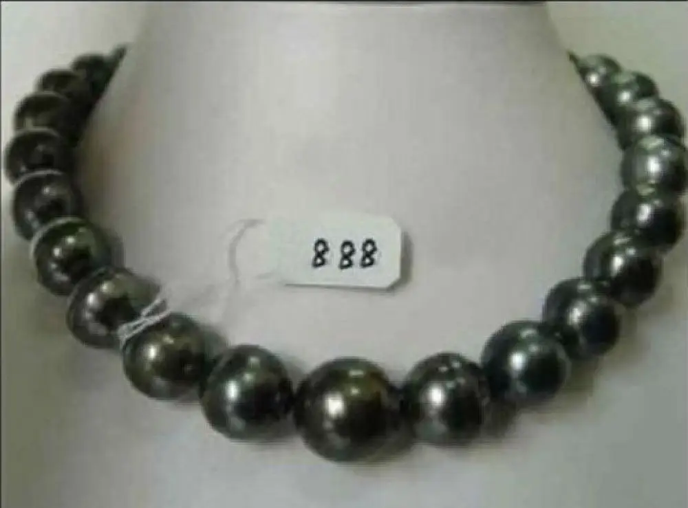 

CHARMING NATURAL 12-14MM SOUTH SEA BLACK PEARL NECKLACE 18" 14KGP YELLOW GOLDEN CL