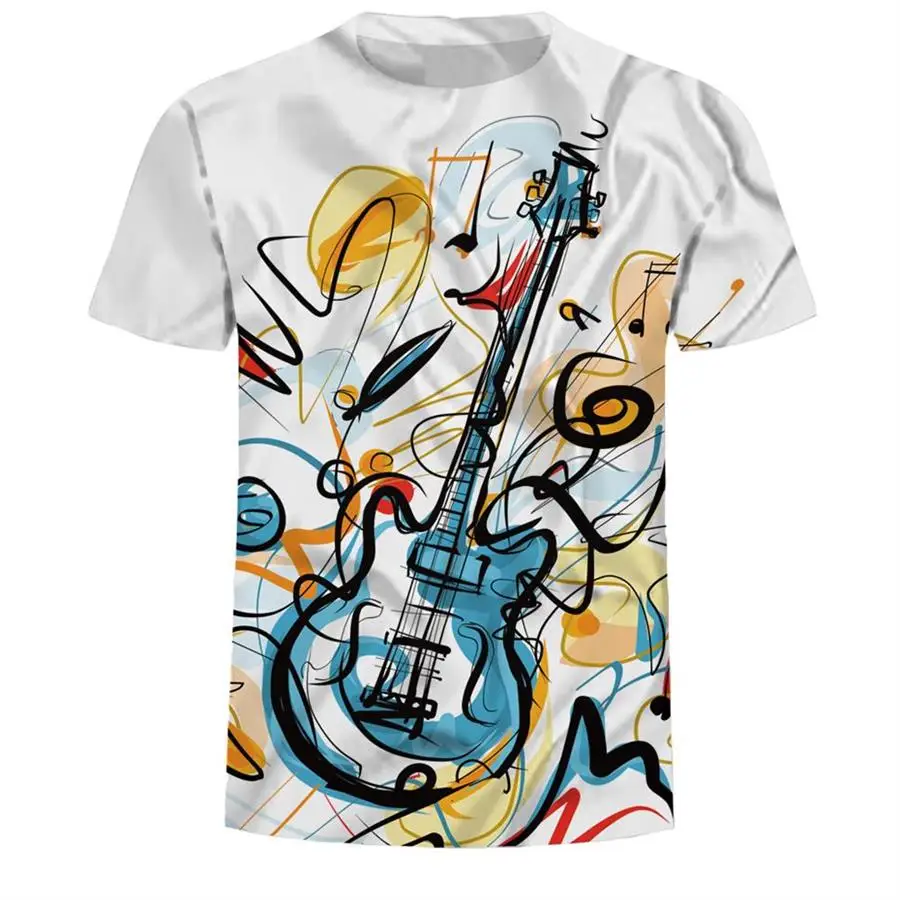 

2019 Casual Clothing 3d painting T Shirt Men T-shirt Rock Guitar Print Summer Happy best Music Festival T-shirt Top Tee Size 3XL