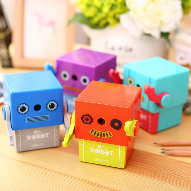 

Deli 0740 cute robot sharpener automatic pen pencil sharpener hand pencil machine stationery
