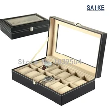 Стандартный 12 сетки кожаная Караульная будка черный бренд лучшие качественные часы дисплей коробка новая квадратная коробка для хранения часов шкатулка для ювелирных изделий D247