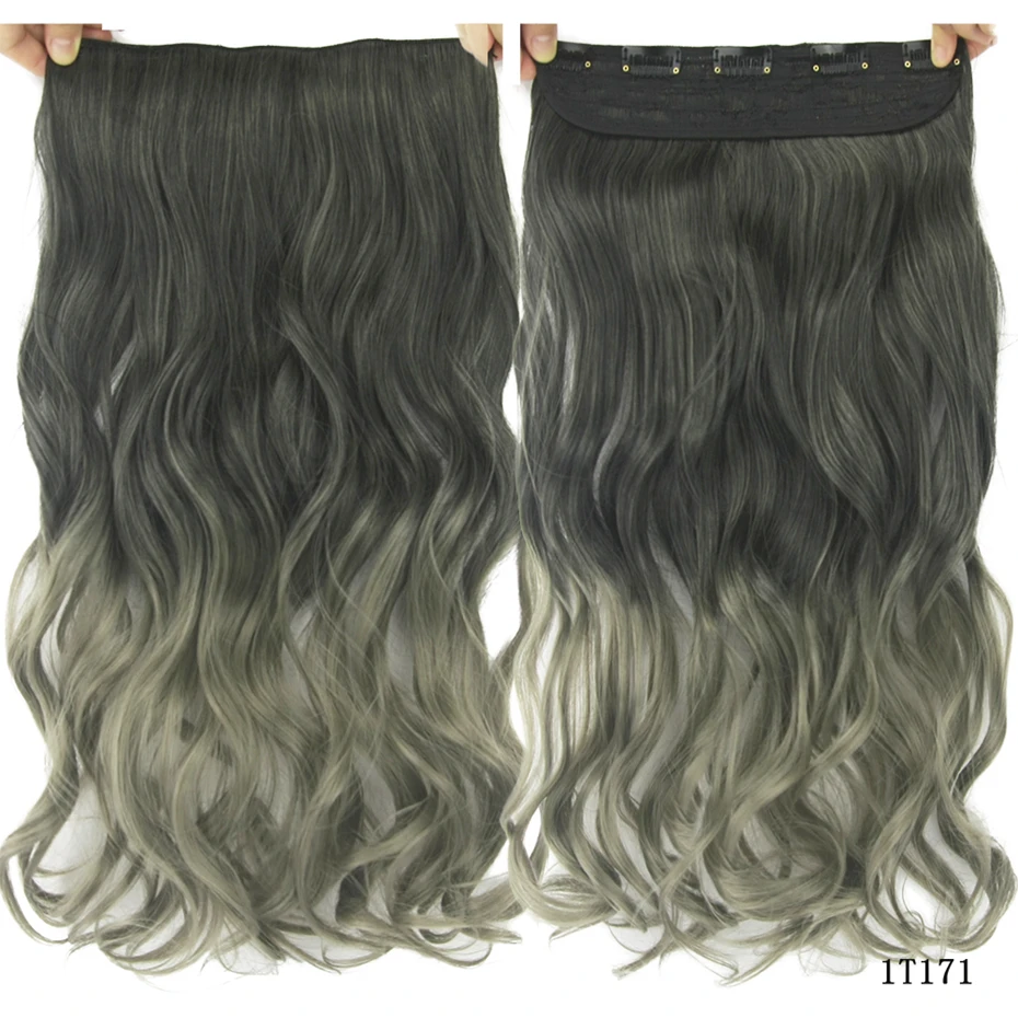 Soowee черные и серые кудрявые синтетические волосы на заколках для наращивания, шиньон на заколках, цельные аксессуары для волос для женщин - Цвет: T1B/613
