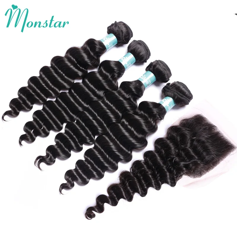 Monstar 8 28 дюймов перуанские волосы Remy свободная глубокая волна 2/3/4 пучки с