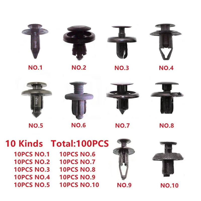 Accessory Fastener Clips 100pcs Trunk Set Car Bumper Fender Plastic Mixed Black Push pins Replacement Automotive | Автомобили и