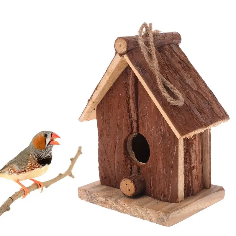 Natural Wood Bird House Hanging Nest Outdoor Garden Cagein Bird Cages