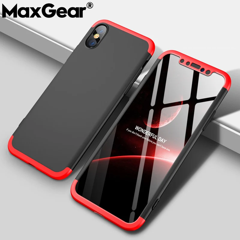 Тонкий чехол для iPhone X XR XS Max 360 градусов Полная защита Жесткий ПК 3 в 1 Fundas Coque задняя