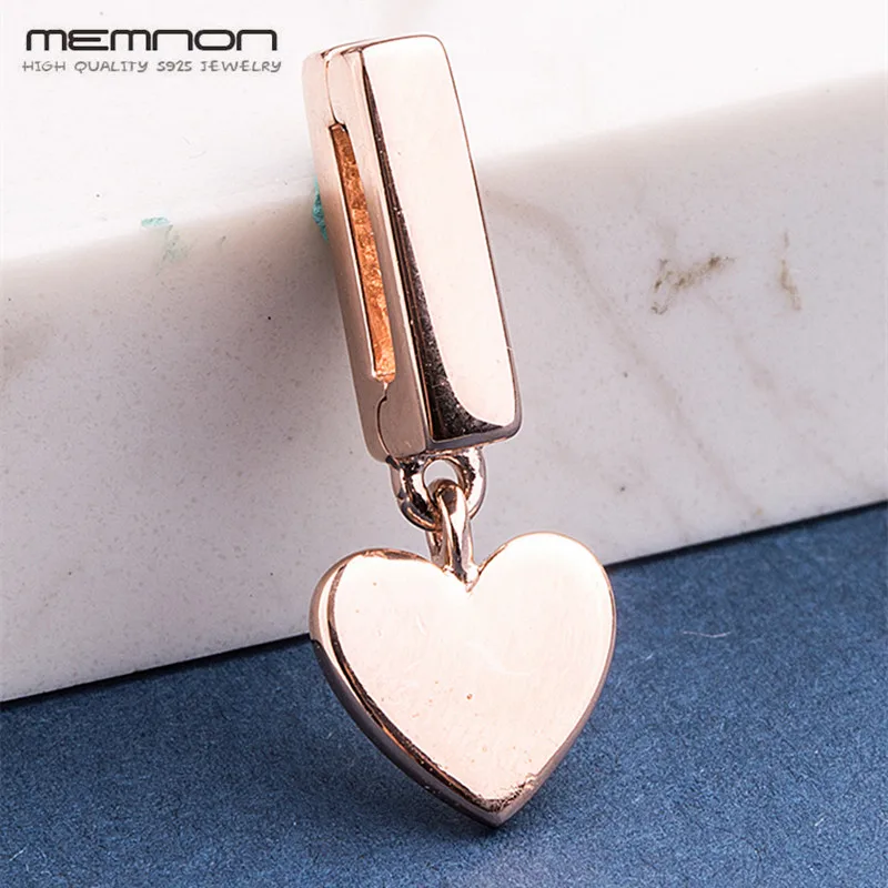 

925 sterling Silver charm beads Rose gold Reflexions Floating Heart Clip Charms fit bead bracelets DIY for women Memnon Jewelry