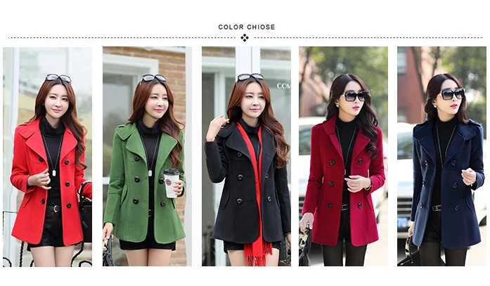2018  Autumn and winter new female woolen coat short Korean version of the slim slimming lapel double-breasted woolen coat female tide (9)