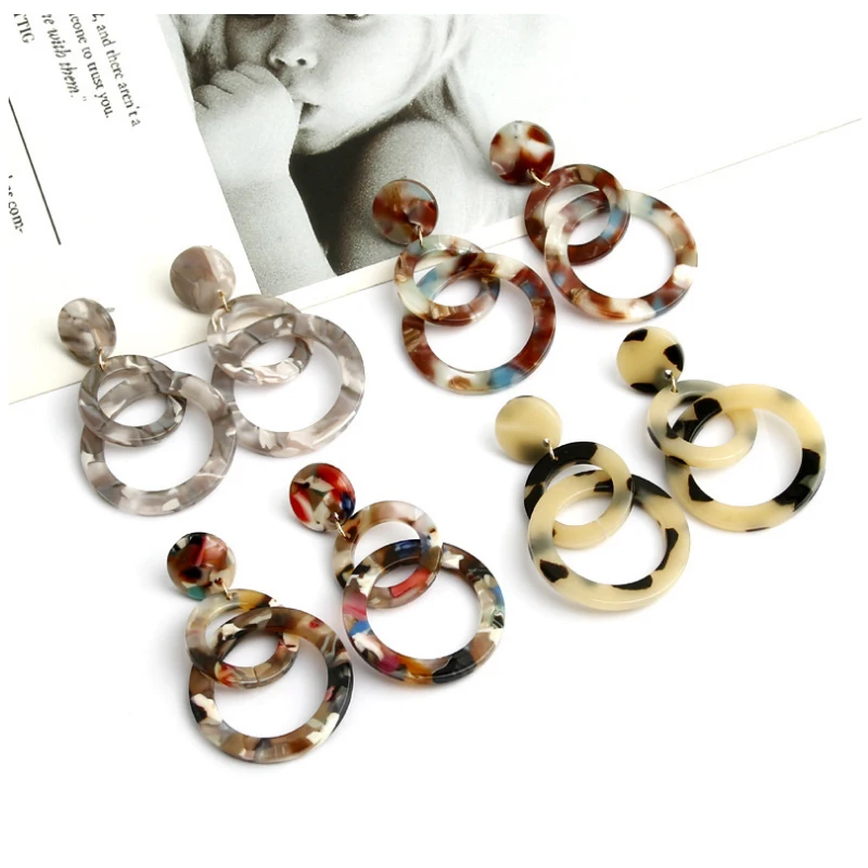 

8 word Design Hanging Double loop buckle Dangle Earrings Acrylic Long section drop Earrings women earrings Jewelry Fashion gifts
