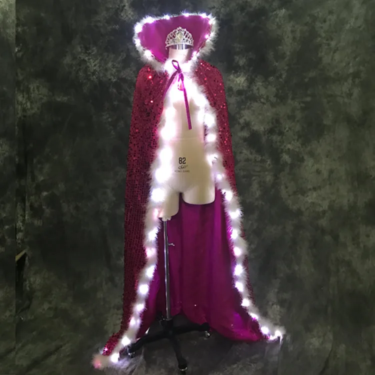 Светодио дный светодиодный светящийся костюм одежда светодио дный для танцев LED растущее Освещение Блестки танцевальный плащ