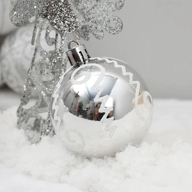 24pcs 6cm silver kawaii drawing christmas hanging balls xmas ornaments bauble ball home party wedding supplies decorating balls