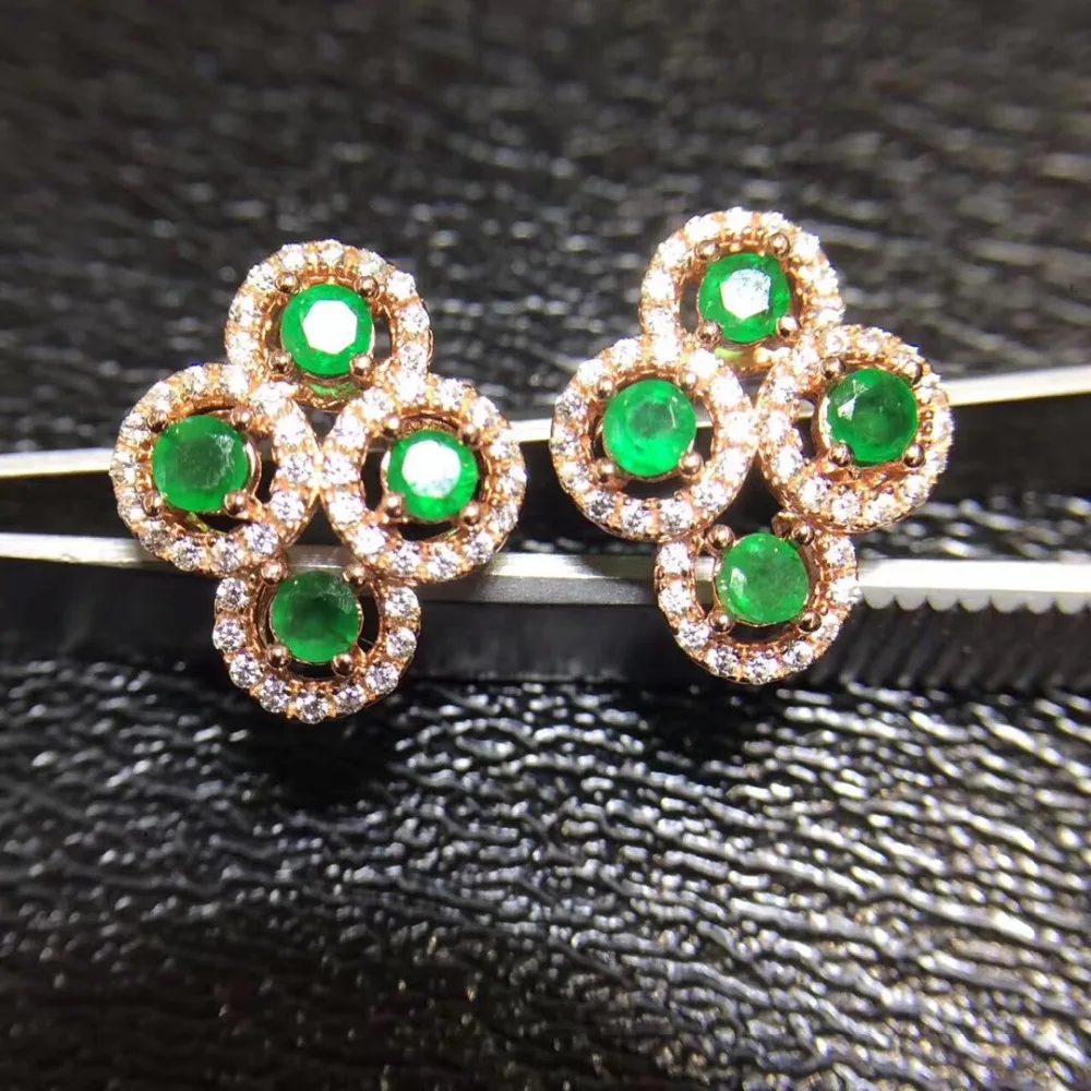 

2017 Rushed Qi Xuan_Fashion Jewelry_Colombia Green Stone Flower Earrings_Rose Gold Color Green Earrings_Factory Directly Sales