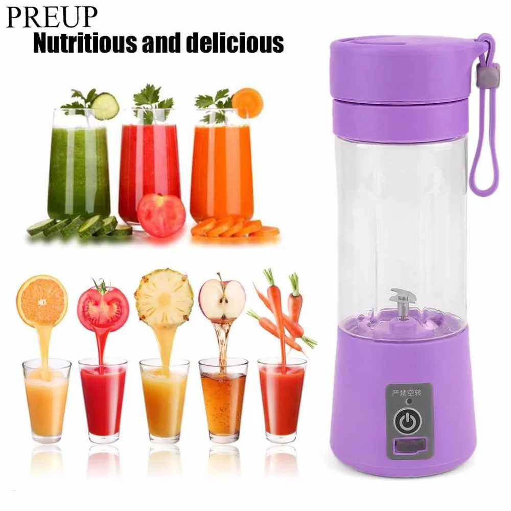 PREUP Portable 380ml USB Electric Fruit Juicer Machine Blender Shake Handheld Smoothie Maker Rechargeable Juicer Bottle
