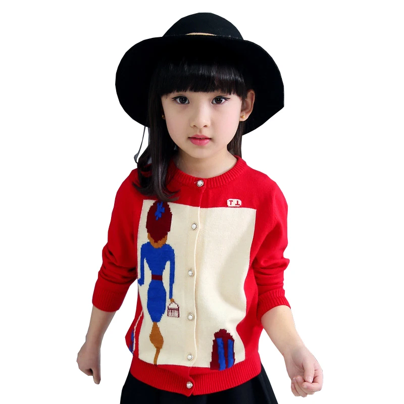 Tribros Girls Kids Button Sweaters Cartoon Printed Coat Autumn Winter Style Jacket Feminine Children s Fashion