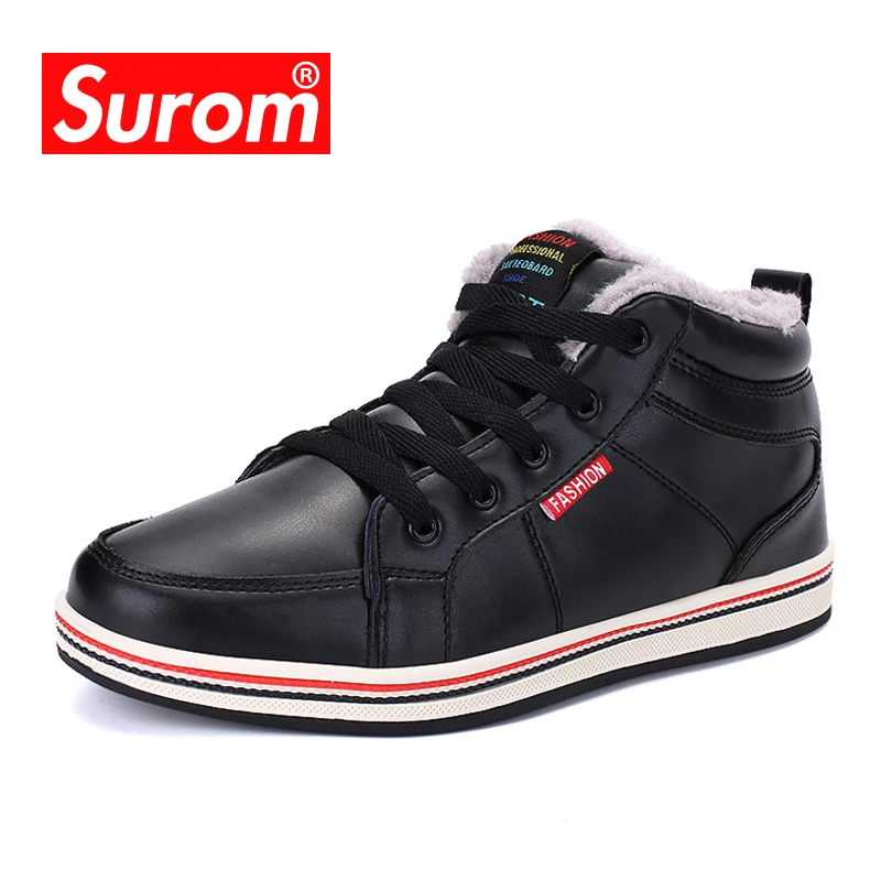 

SUROM 2018 Winter Warm Fur Snow Boots Male Shoes For Men Adult Fashion PU Upper Lace Walking Work Safety Ankle Footwear Sneakers