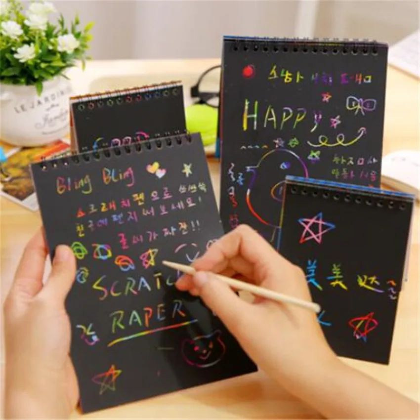 1 шт волшебная цветная бумага для скретч Арта книга цвет ing скретч карты доступны с обеих сторон игрушки для рисования соскабливанием для детей