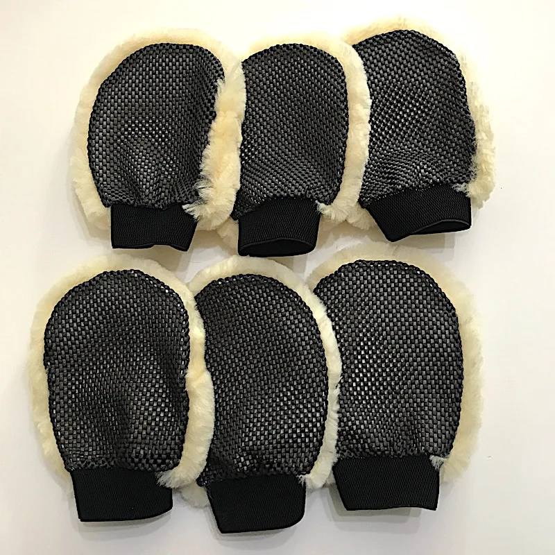 6PCS/SET 100 Real Sheepskin Clean Glove Sheepskin Soft Wash Mitt