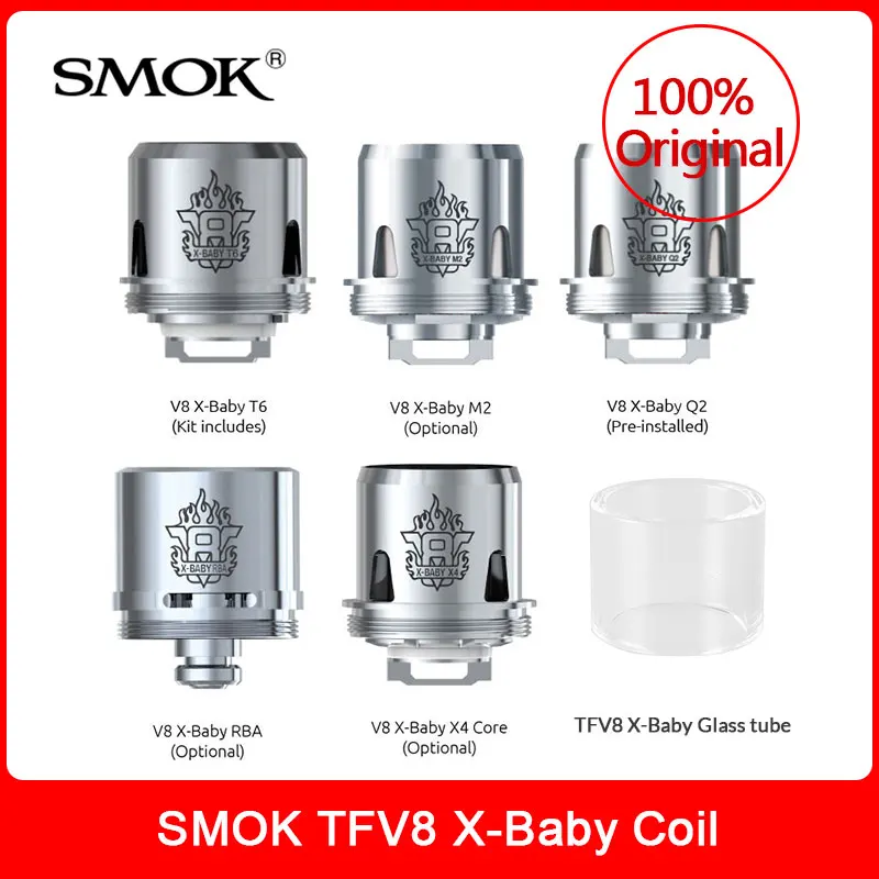 Original SMOK TFV8 X-Baby Coils TFV8 X-Baby Q2/M2/RBA/X4/T6 + Glass Tube for smok tfv8 x baby tank Electronic Cigarette vape kit