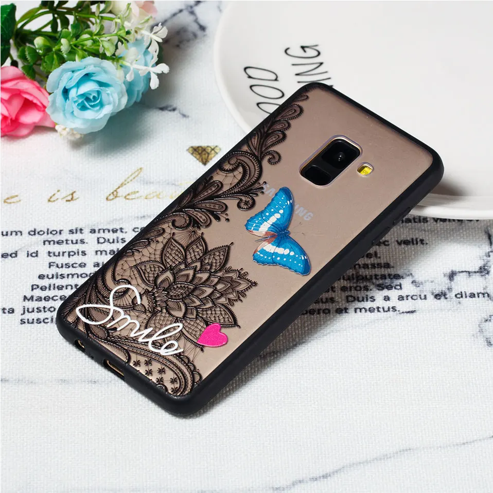 Phone Case For Samsung A3 A5 A7 2017 2018 Sexy Lace Floral Hard PC Galaxy A6 Back Cover A8 Plus Coque Capa |