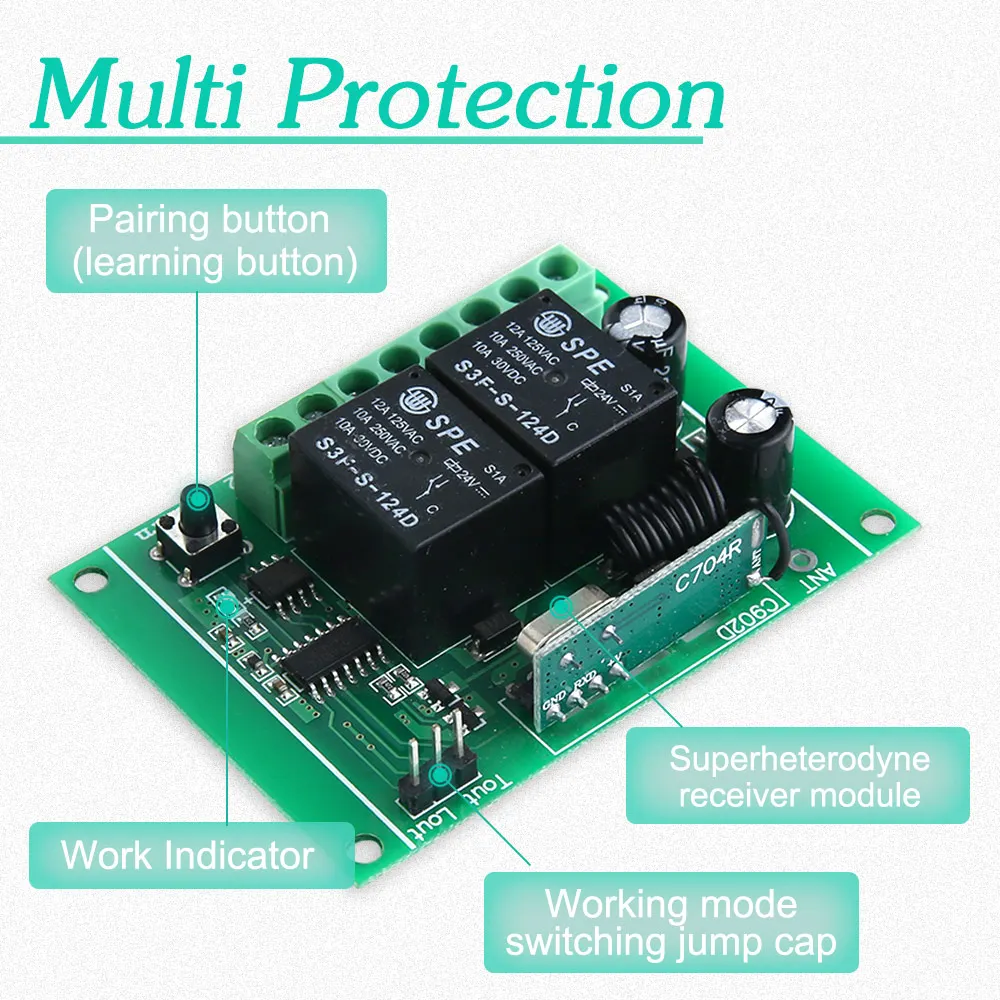 KTNNKG DC 24 V 2 CH 433 МГц Беспроводной удаленного коммутатора приемник DIY релейный
