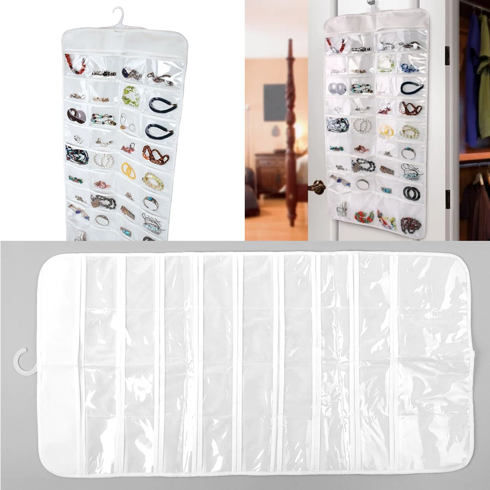 72 Pocket Hanging Jewelry Organizer Bracelet Earring Ring Holder Hang Hook Bag