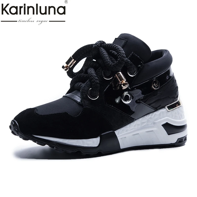 

Karinluna Cow Suede Horsehair Ins Luxury chunky sneakers Flats Flat Platform Shoes Woman Casual Party Shoes plus Size 35-42