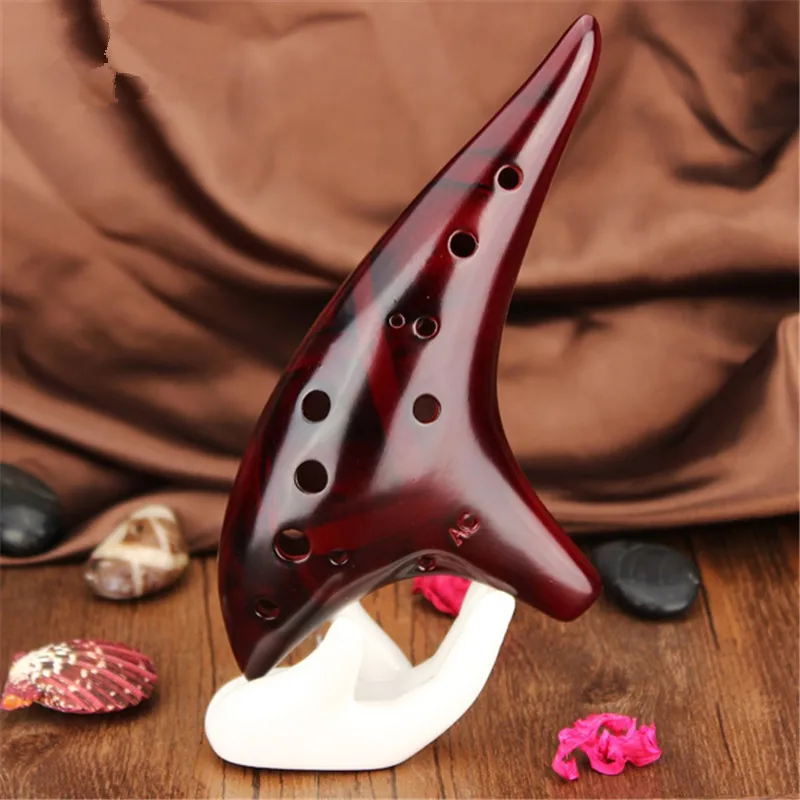 1 piezas 12 agujero rojo dolomita tono Alto C ardiente profesional Ocarina flauta instrumento Musical para el amante de la música y principiantes