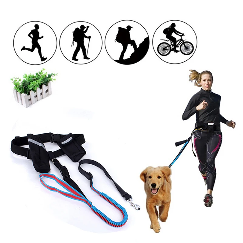 Comprar JORMEL mano libre perros cintura correa para corriendo elasticidad ajustable collar arnés para perro correr caminar lleva con bolsa de comida
