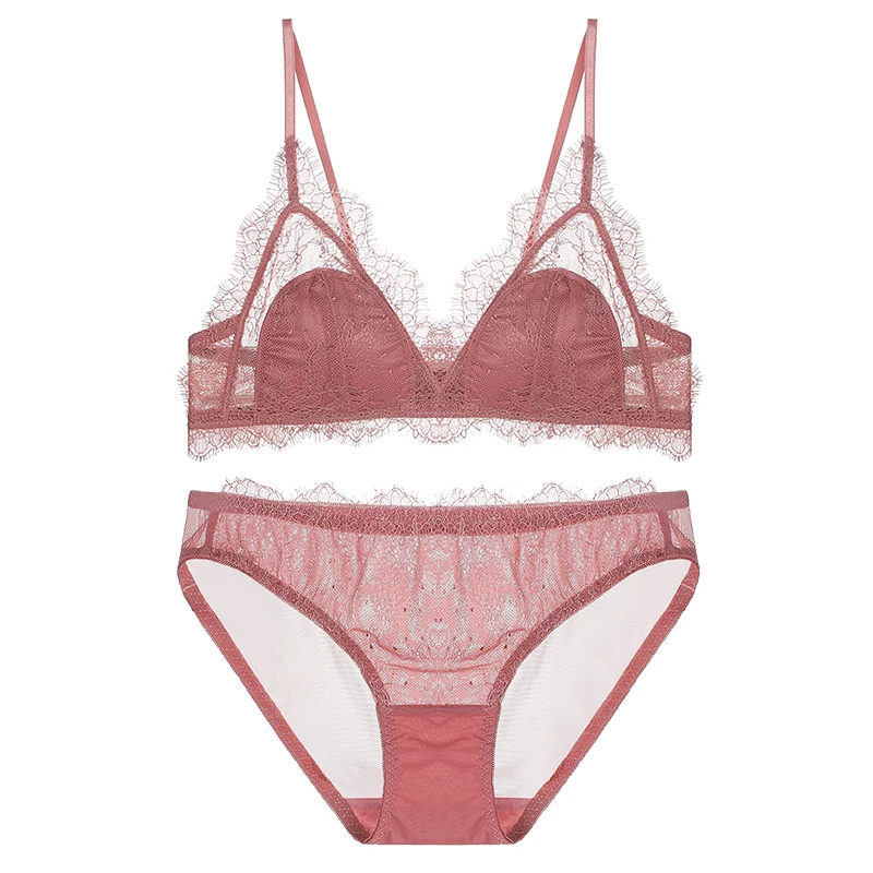 

iClosam Elgent Lace Pink Bra Set French Style Bralette Ins Popular Forest Green Bra Ladies Low Waist Lingerie