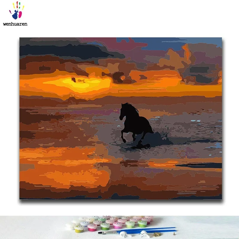 

DIY Coloring paint by numbers Animals at dusk paintings by numbers with kits 40x50 framed
