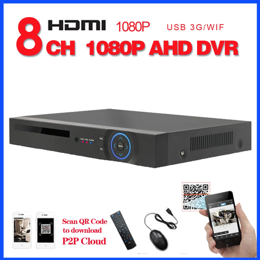 LOFAM 8CH 1080P AHD DVR NVR XVR Digital Video Recorder 3G WIFI P2P 2MP