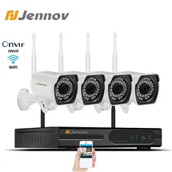 Jennov дома Беспроводной Камера безопасности Системы 4CH сетевое записывающее устройство в комплекте 1080 P Wifi видеонаблюдения комплект