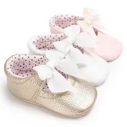 Милые детские кожаные ботинки из искусственной кожи с бантом принцесса обувь малыша обувь без шнуровки в Prewalkers Первые ходоки обувь 0-18 м